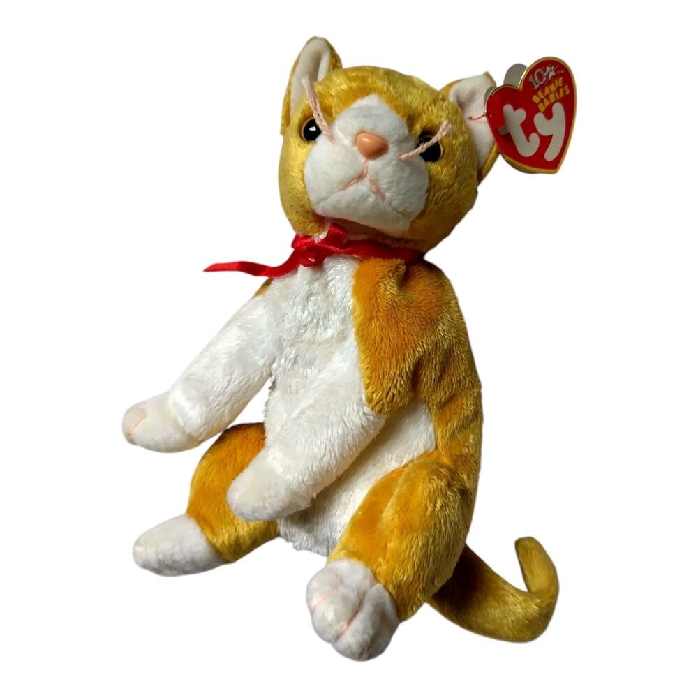 Ty Tangles Cat Beanie Baby 2003 Orange White Plush w/ Tag, 7th Generation